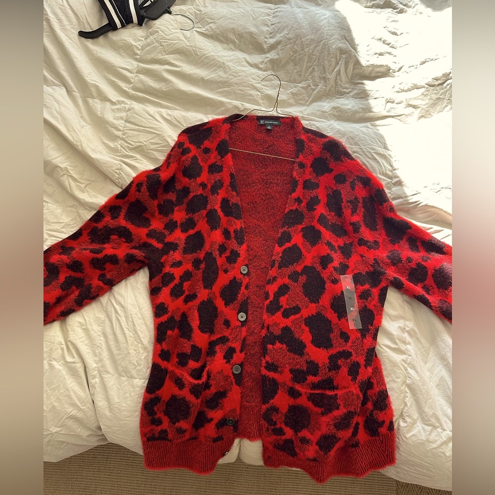 Red and black cocktail party cardigan sweater